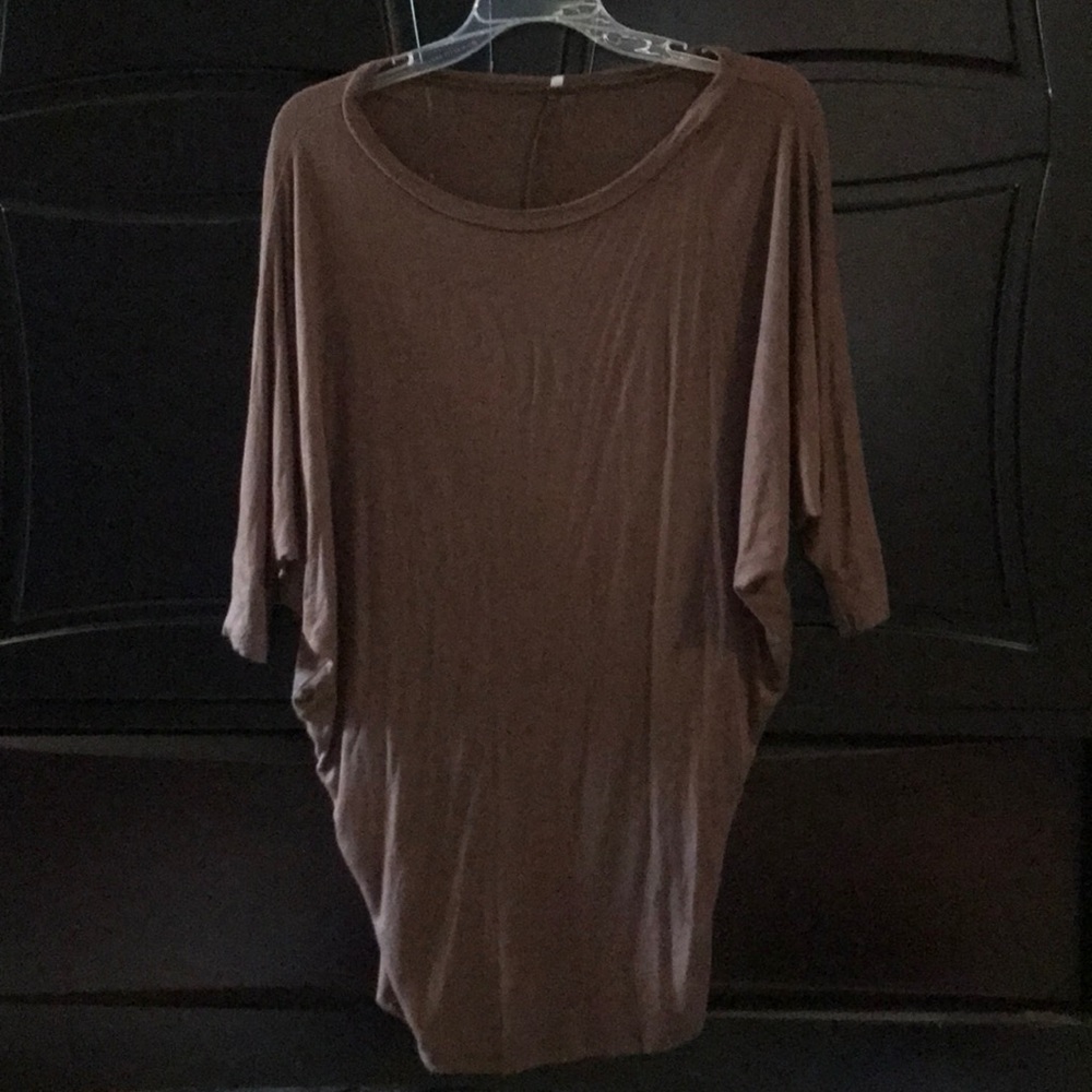 Brown off shoulder tunic tee